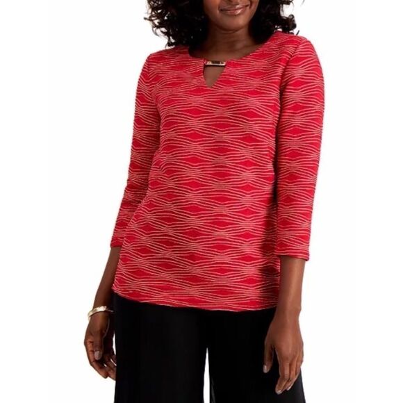 JM Collection Jacquard Metallic Top women’s size medium - Picture 1 of 5